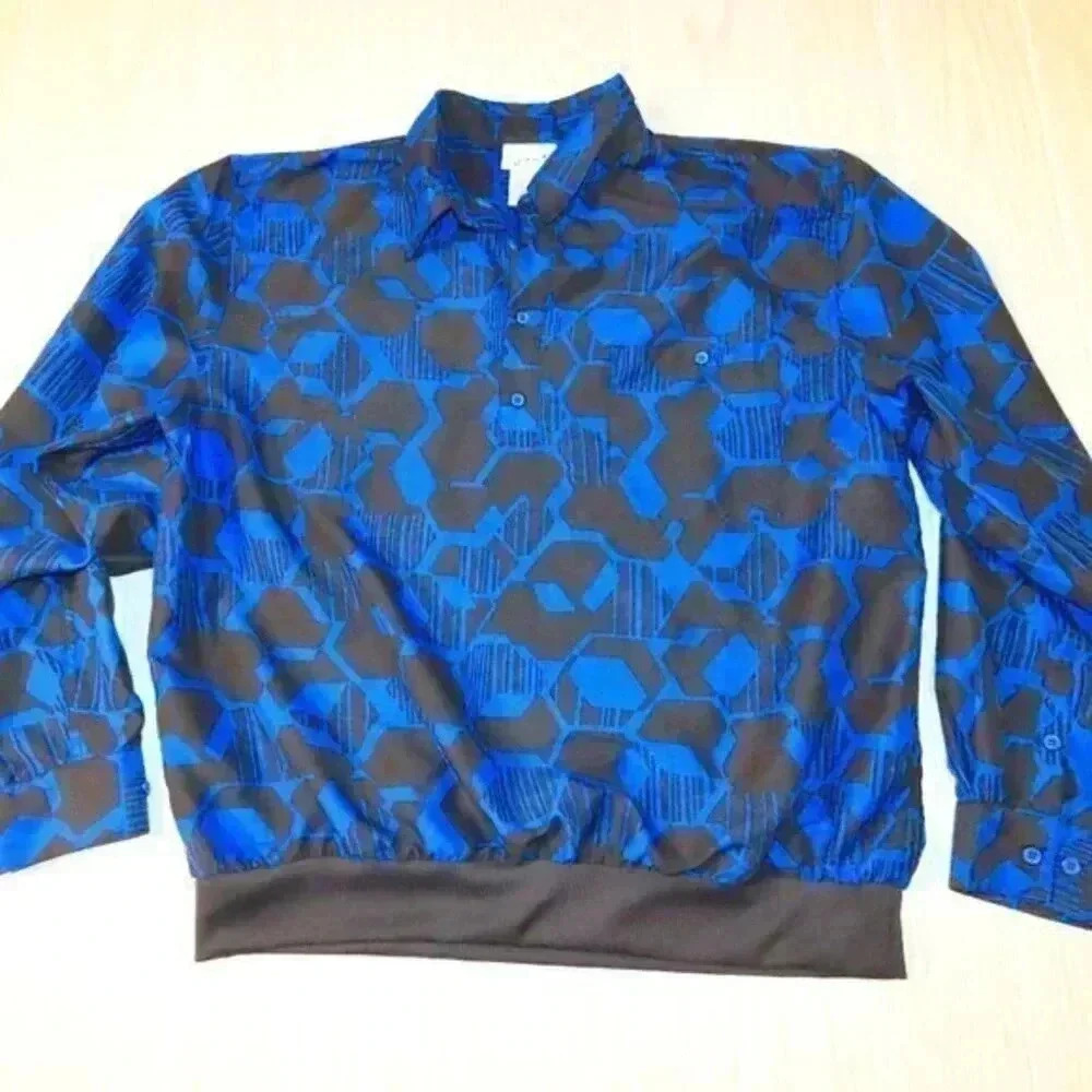 Irvine Park Button Men Shirt Geo Retro Art Pocket Y2K Vintage Size XL